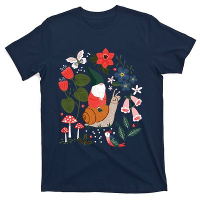 Whimsical Garden Gnome Riding Snail T-Shirt