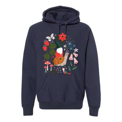 Whimsical Garden Gnome Riding Snail Premium Hoodie