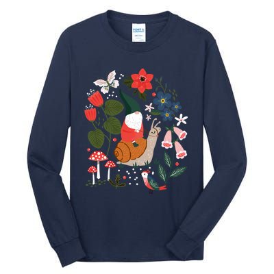 Whimsical Garden Gnome Riding Snail Tall Long Sleeve T-Shirt