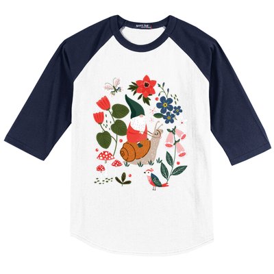 Whimsical Garden Gnome Riding Snail Baseball Sleeve Shirt