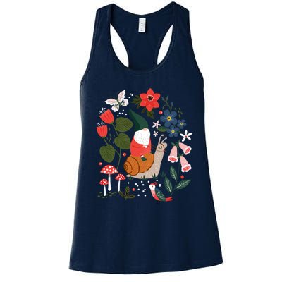 Whimsical Garden Gnome Riding Snail Women's Racerback Tank