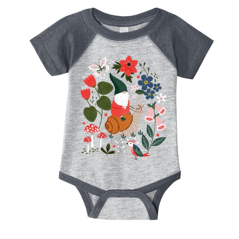 Whimsical Garden Gnome Riding Snail Infant Baby Jersey Bodysuit