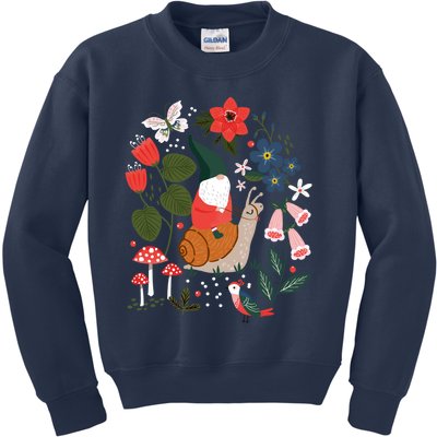 Whimsical Garden Gnome Riding Snail Kids Sweatshirt