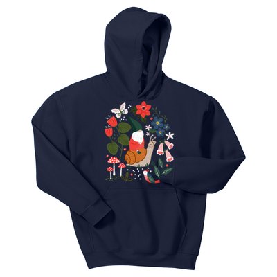 Whimsical Garden Gnome Riding Snail Kids Hoodie