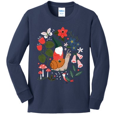 Whimsical Garden Gnome Riding Snail Kids Long Sleeve Shirt