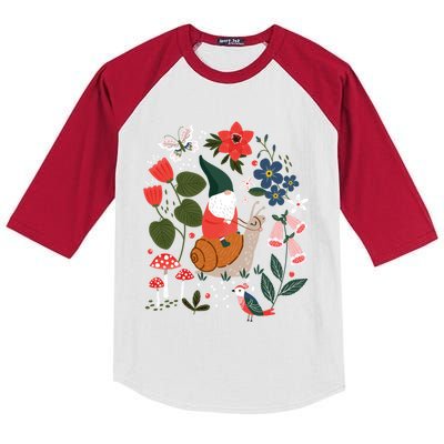 Whimsical Garden Gnome Riding Snail Kids Colorblock Raglan Jersey