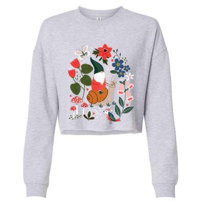 Whimsical Garden Gnome Riding Snail Cropped Pullover Crew