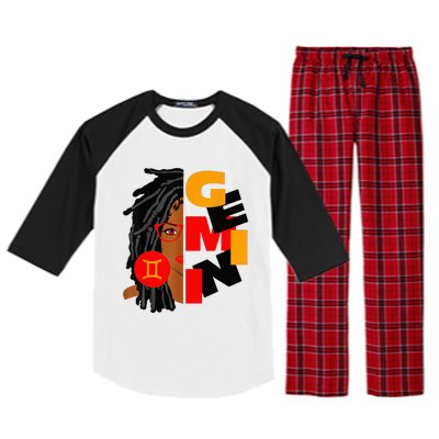 Womens Gemini Girl Afro Locs Girl Zodiac Signs Birthday Raglan Sleeve Pajama Set