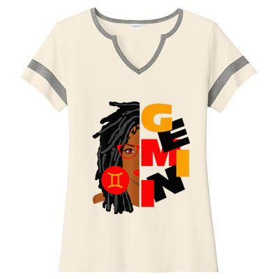 Womens Gemini Girl Afro Locs Girl Zodiac Signs Birthday Ladies Halftime Notch Neck Tee