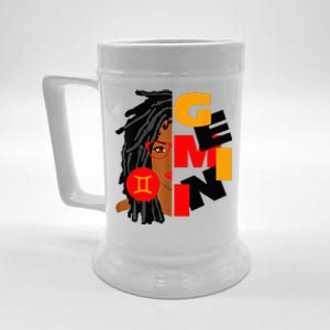 Womens Gemini Girl Afro Locs Girl Zodiac Signs Birthday Beer Stein