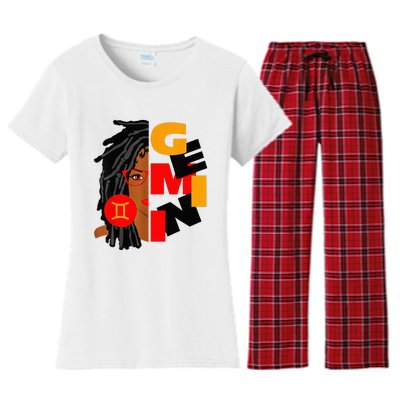 Womens Gemini Girl Afro Locs Girl Zodiac Signs Birthday Women's Flannel Pajama Set