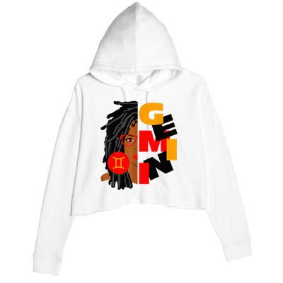 Womens Gemini Girl Afro Locs Girl Zodiac Signs Birthday Crop Fleece Hoodie