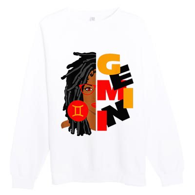 Womens Gemini Girl Afro Locs Girl Zodiac Signs Birthday Premium Crewneck Sweatshirt