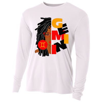 Womens Gemini Girl Afro Locs Girl Zodiac Signs Birthday Cooling Performance Long Sleeve Crew