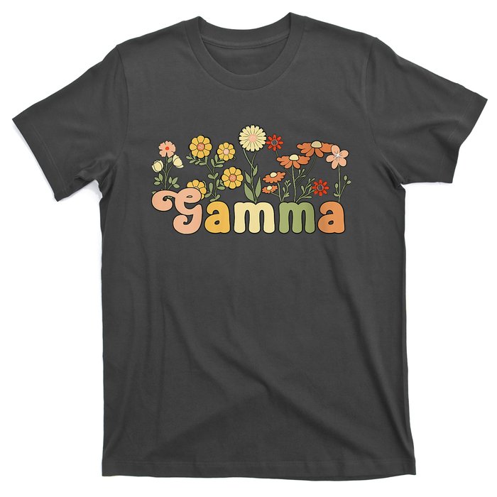 Women Groovy Gamma Grandmother Flowers Gamma Grandma T-Shirt