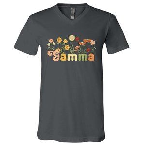 Women Groovy Gamma Grandmother Flowers Gamma Grandma V-Neck T-Shirt