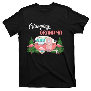 Womens Glamping Grandma Costume Camping RV Flamingos Camper T-Shirt