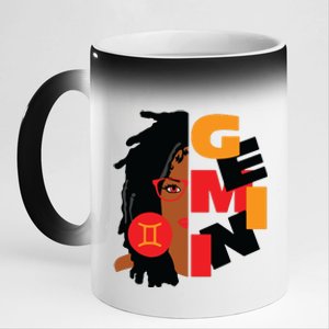 Womens Gemini Girl Afro Locs Girl Zodiac Signs Birthday 11oz Black Color Changing Mug