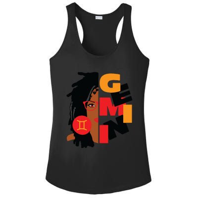 Womens Gemini Girl Afro Locs Girl Zodiac Signs Birthday Ladies PosiCharge Competitor Racerback Tank