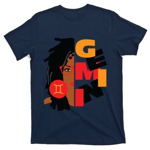 Womens Gemini Girl Afro Locs Girl Zodiac Signs Birthday T-Shirt