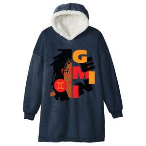 Womens Gemini Girl Afro Locs Girl Zodiac Signs Birthday Hooded Wearable Blanket