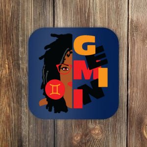 Womens Gemini Girl Afro Locs Girl Zodiac Signs Birthday Coaster