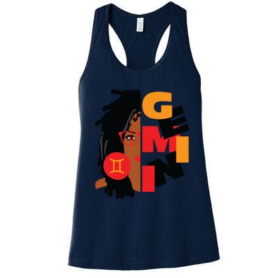 Womens Gemini Girl Afro Locs Girl Zodiac Signs Birthday Women's Racerback Tank