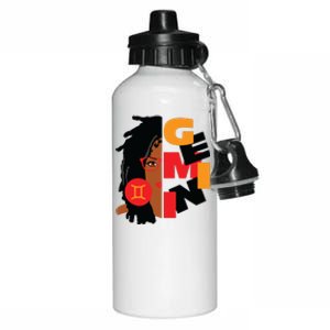 Womens Gemini Girl Afro Locs Girl Zodiac Signs Birthday Aluminum Water Bottle