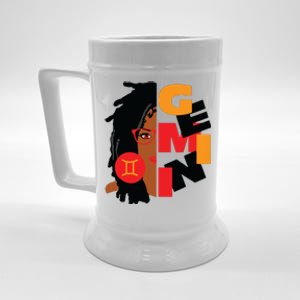 Womens Gemini Girl Afro Locs Girl Zodiac Signs Birthday Beer Stein