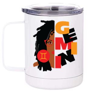 Womens Gemini Girl Afro Locs Girl Zodiac Signs Birthday 12 oz Stainless Steel Tumbler Cup