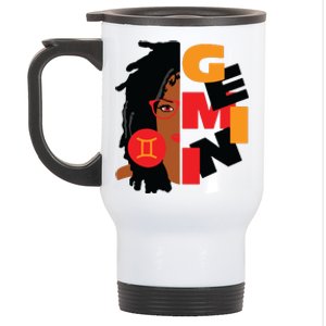 Womens Gemini Girl Afro Locs Girl Zodiac Signs Birthday Stainless Steel Travel Mug