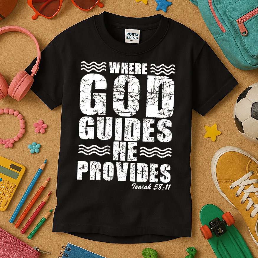 Where God Guides He Provides Funny Christian Gift Kids T-Shirt
