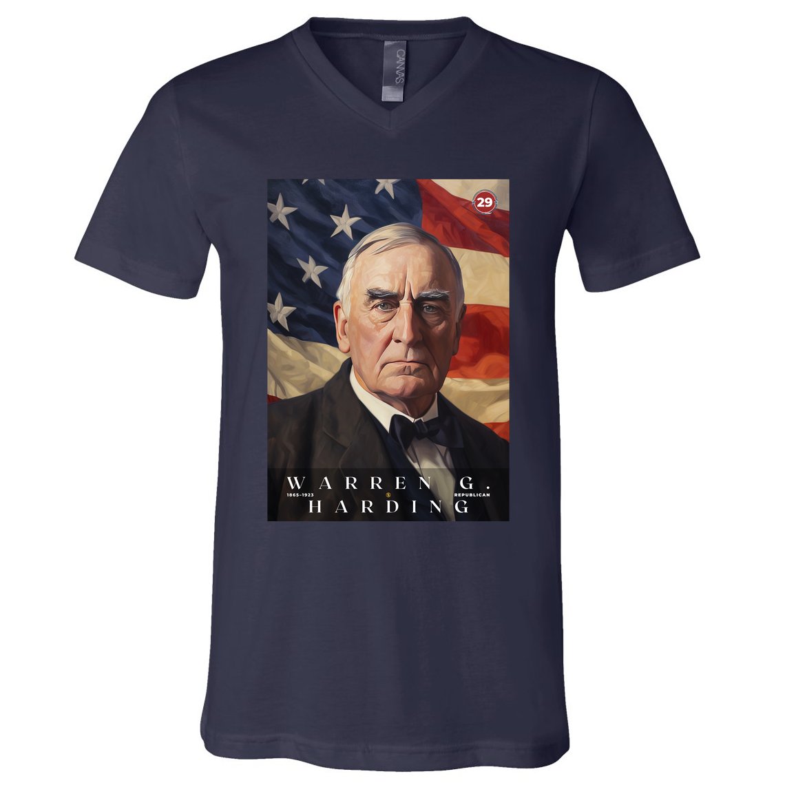 Warren G. Harding 29th President Of The United States Portrait V-Neck T-Shirt