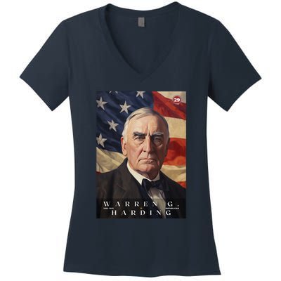 Warren G. Harding 29th President Of The United States Portrait Women's V-Neck T-Shirt