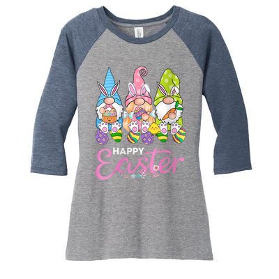 Wo Gnome Happy Easter Shirt Wo Happy Easter Outfit Happy Easter Girls Women's Tri-Blend 3/4-Sleeve Raglan Shirt