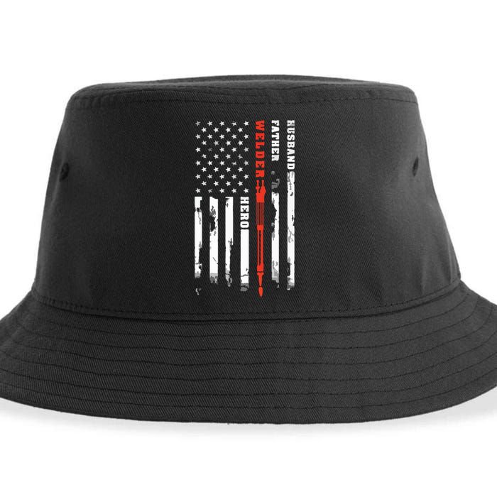 Welder Gift Husband Father Welder Hero American Flag Sustainable Bucket Hat