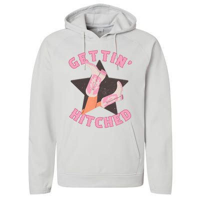 Western Gettin' Hitched Bridal Bachelorette Party Matching Performance Fleece Hoodie