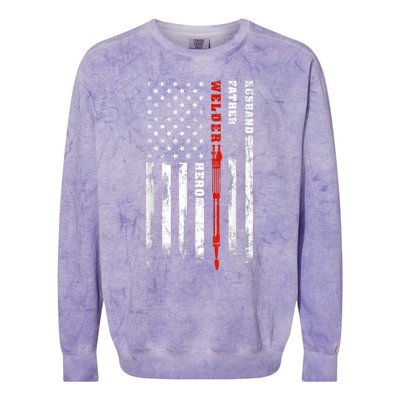 Welder Gift Husband Father Welder Hero American Flag Colorblast Crewneck Sweatshirt