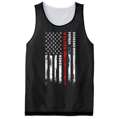 Welder Gift Husband Father Welder Hero American Flag Mesh Reversible Basketball Jersey Tank