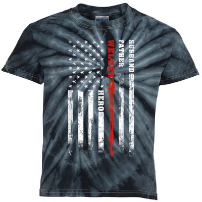 Welder Gift Husband Father Welder Hero American Flag Kids Tie-Dye T-Shirt