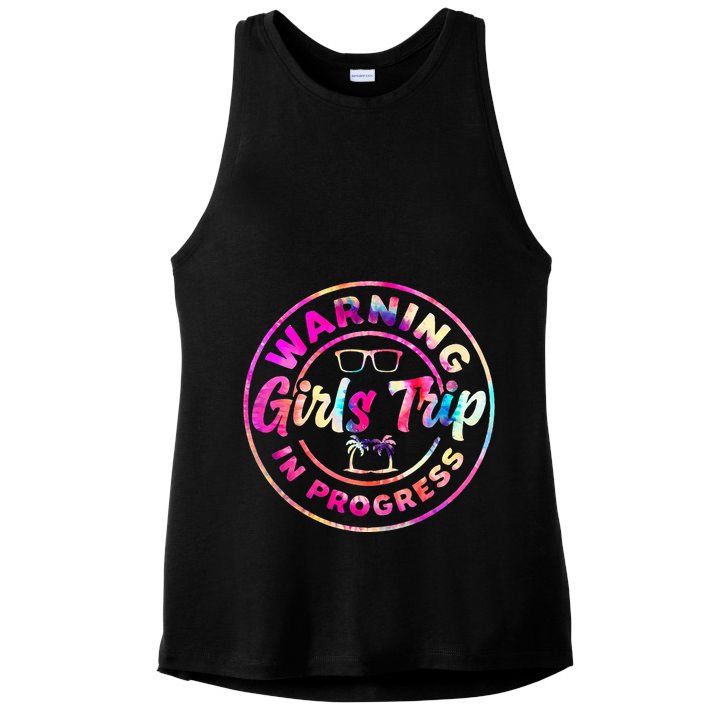 Warning GirlsTrip In Progress Tie Dye Travel Vacation Ladies PosiCharge Tri-Blend Wicking Tank