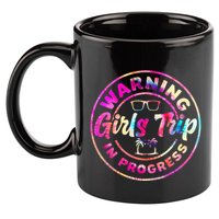 Warning GirlsTrip In Progress Tie Dye Travel Vacation 11oz C Handle Ceramic Mug