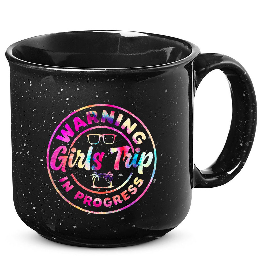Warning GirlsTrip In Progress Tie Dye Travel Vacation 15oz Campfire Ceramic Mug