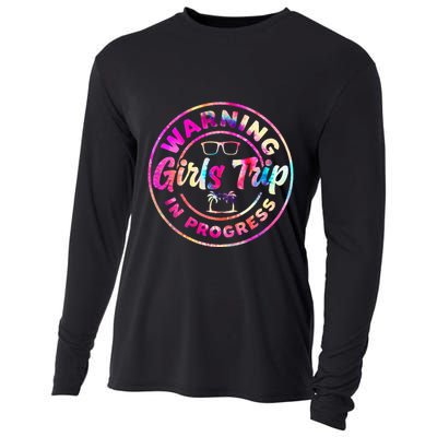Warning GirlsTrip In Progress Tie Dye Travel Vacation Cooling Performance Long Sleeve Crew