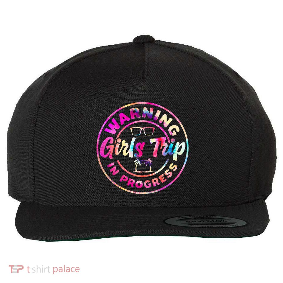 Warning GirlsTrip In Progress Tie Dye Travel Vacation Wool Snapback Cap