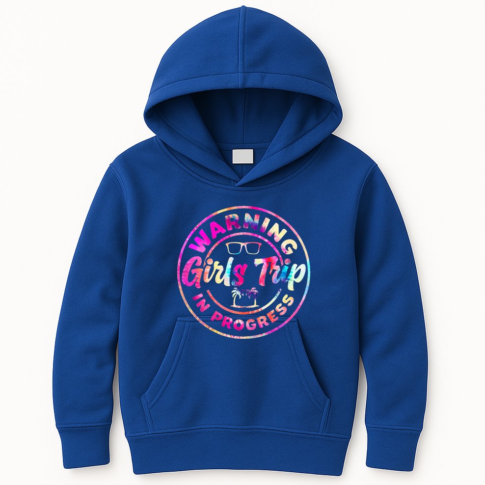 Warning GirlsTrip In Progress Tie Dye Travel Vacation Kids Hoodie
