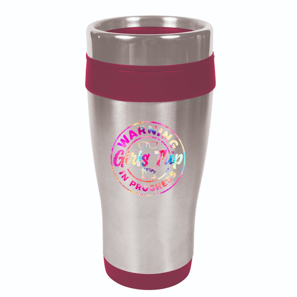 Warning GirlsTrip In Progress Tie Dye Travel Vacation 16oz Travel Tumbler