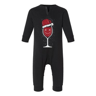 Wine Glass Ing Face Santa Hat Funny Christmas Funny Gift Infant Fleece One Piece