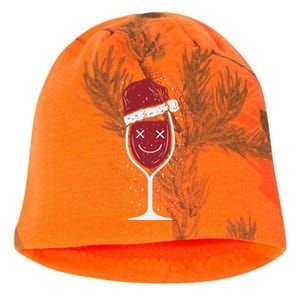 Wine Glass Ing Face Santa Hat Funny Christmas Funny Gift Kati - Camo Knit Beanie