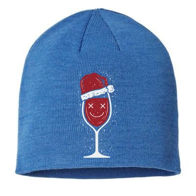 Wine Glass Ing Face Santa Hat Funny Christmas Funny Gift Sustainable Beanie